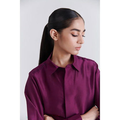 No Grey Area Purple Satin Boxy Shirt