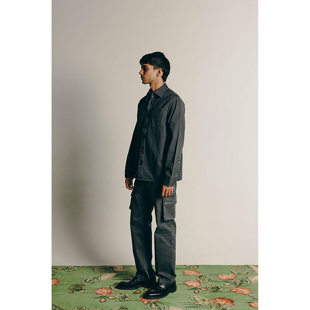 No Grey Area Black Kolam Twill Overshirt