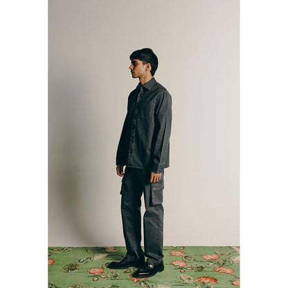 No Grey Area Black Kolam Twill Overshirt