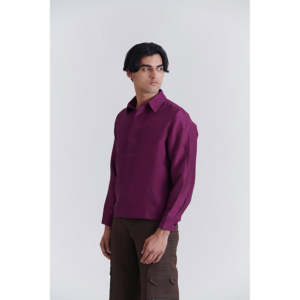 No Grey Area Purple Satin Boxy Shirt