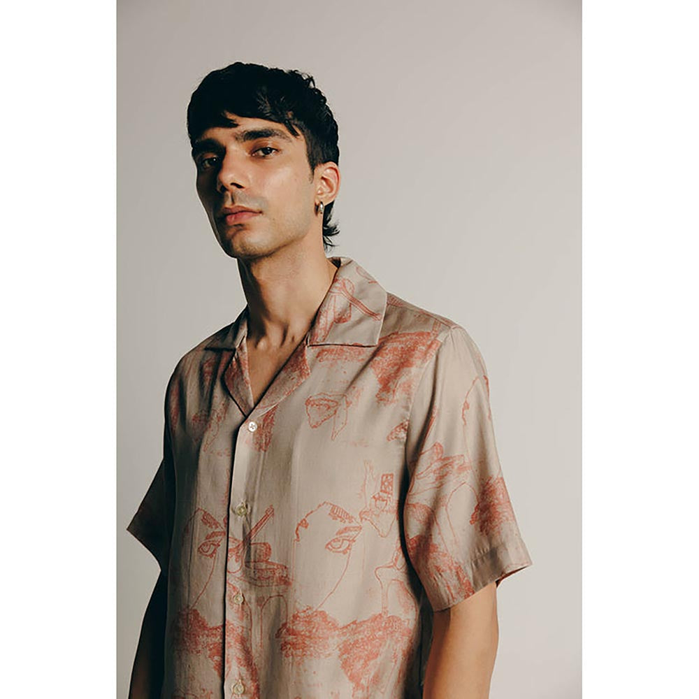 No Grey Area Beige Surrealist Outline Shirt
