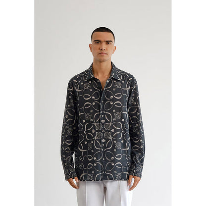 No Grey Area Black Monochrome Jali Shirt
