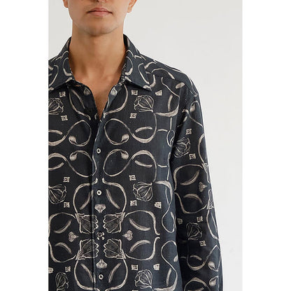 No Grey Area Black Monochrome Jali Shirt