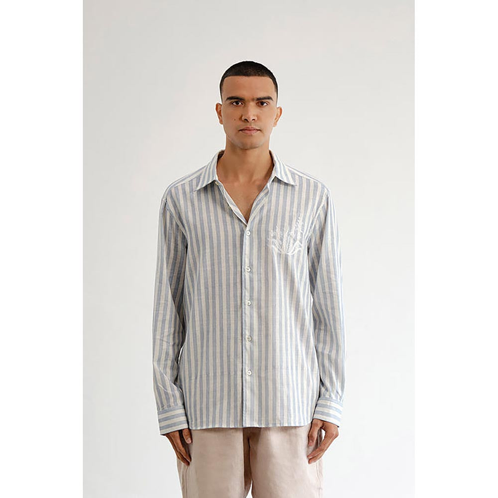 No Grey Area Blue Botanical Horse Stripes Shirt