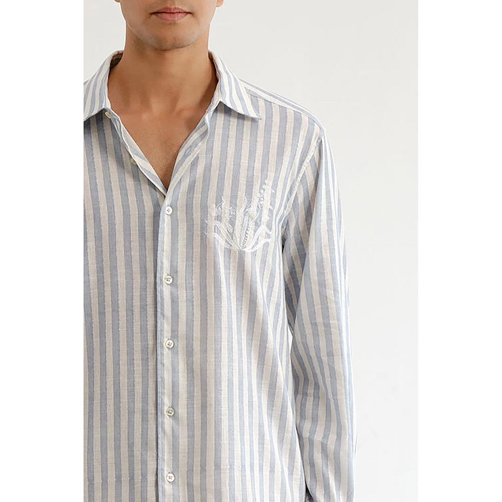 No Grey Area Blue Botanical Horse Stripes Shirt