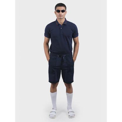 No Grey Area Navy Blue Grey Area Gunmetal Buckle Shorts