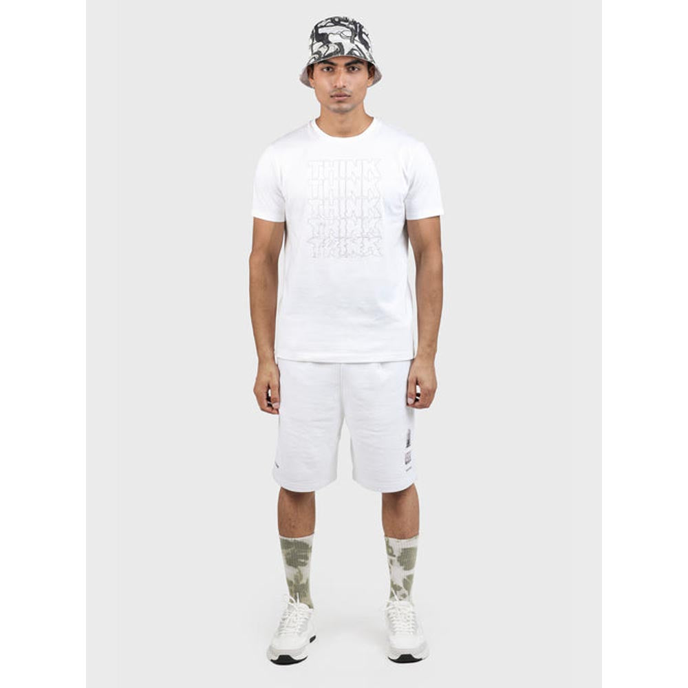 No Grey Area White Stay Confined Appliqued French Terry Shorts