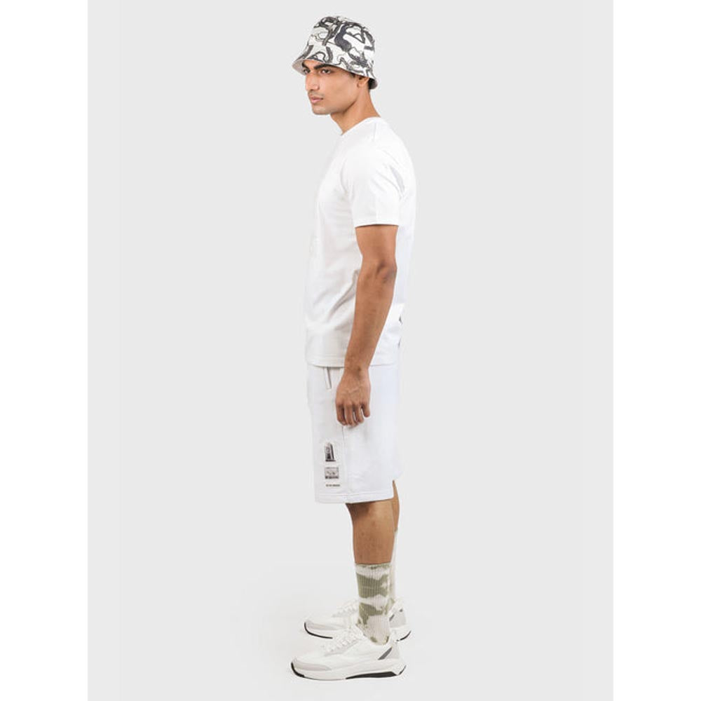 No Grey Area White Stay Confined Appliqued French Terry Shorts