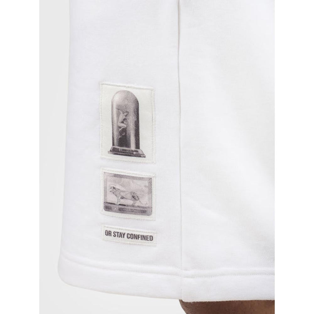 No Grey Area White Stay Confined Appliqued French Terry Shorts