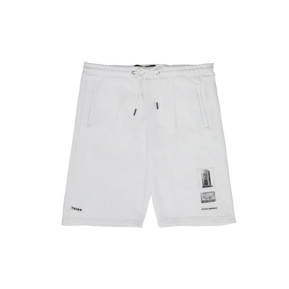 No Grey Area White Stay Confined Appliqued French Terry Shorts