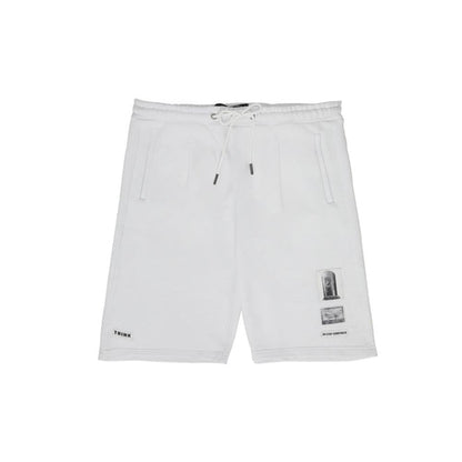 No Grey Area White Stay Confined Appliqued French Terry Shorts