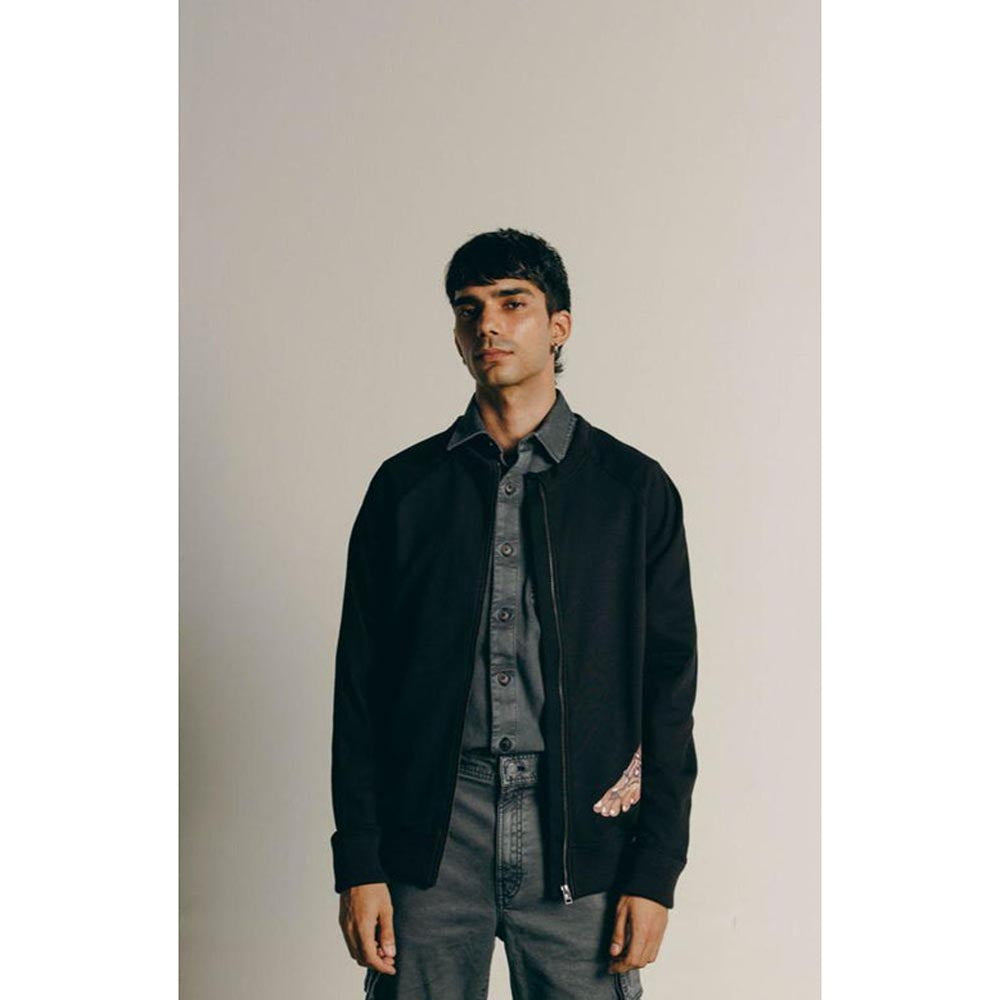 No Grey Area Black Payal Fleece Bomber