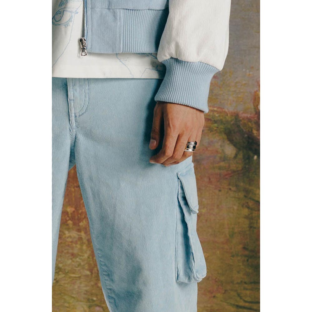 No Grey Area Blue Corduroy Cargo Pants Sky