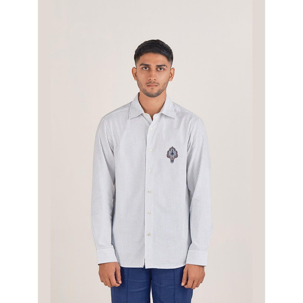 No Grey Area Blue Deco Kolam Stripe Shirt