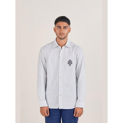 No Grey Area Blue Deco Kolam Stripe Shirt