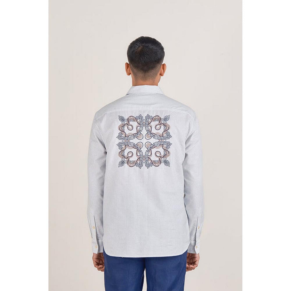 No Grey Area Blue Deco Kolam Stripe Shirt