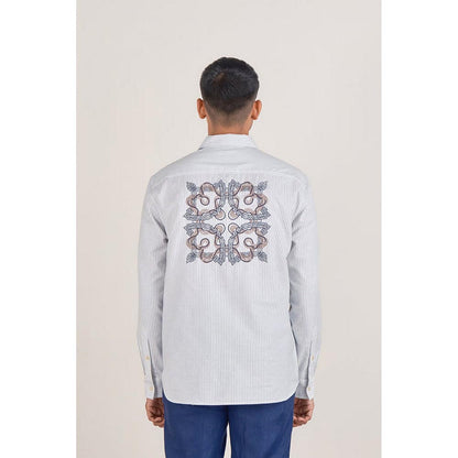 No Grey Area Blue Deco Kolam Stripe Shirt