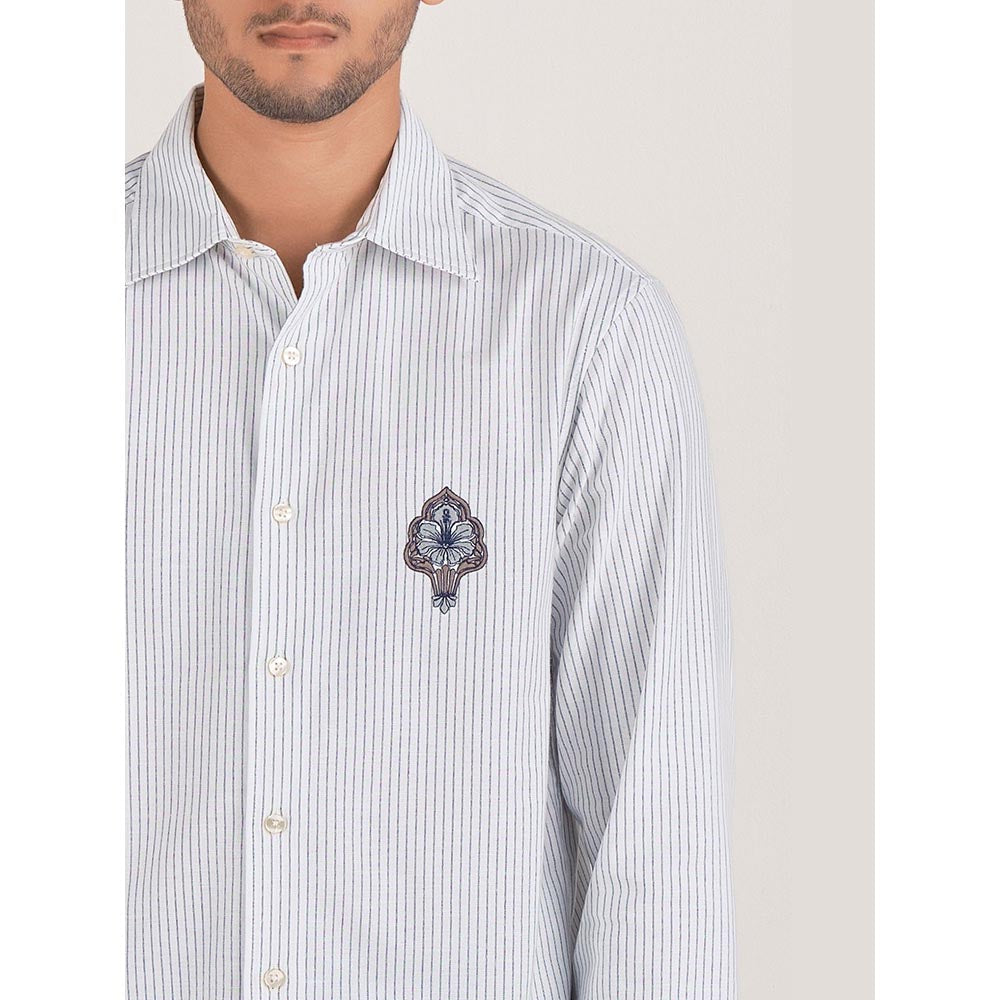 No Grey Area Blue Deco Kolam Stripe Shirt