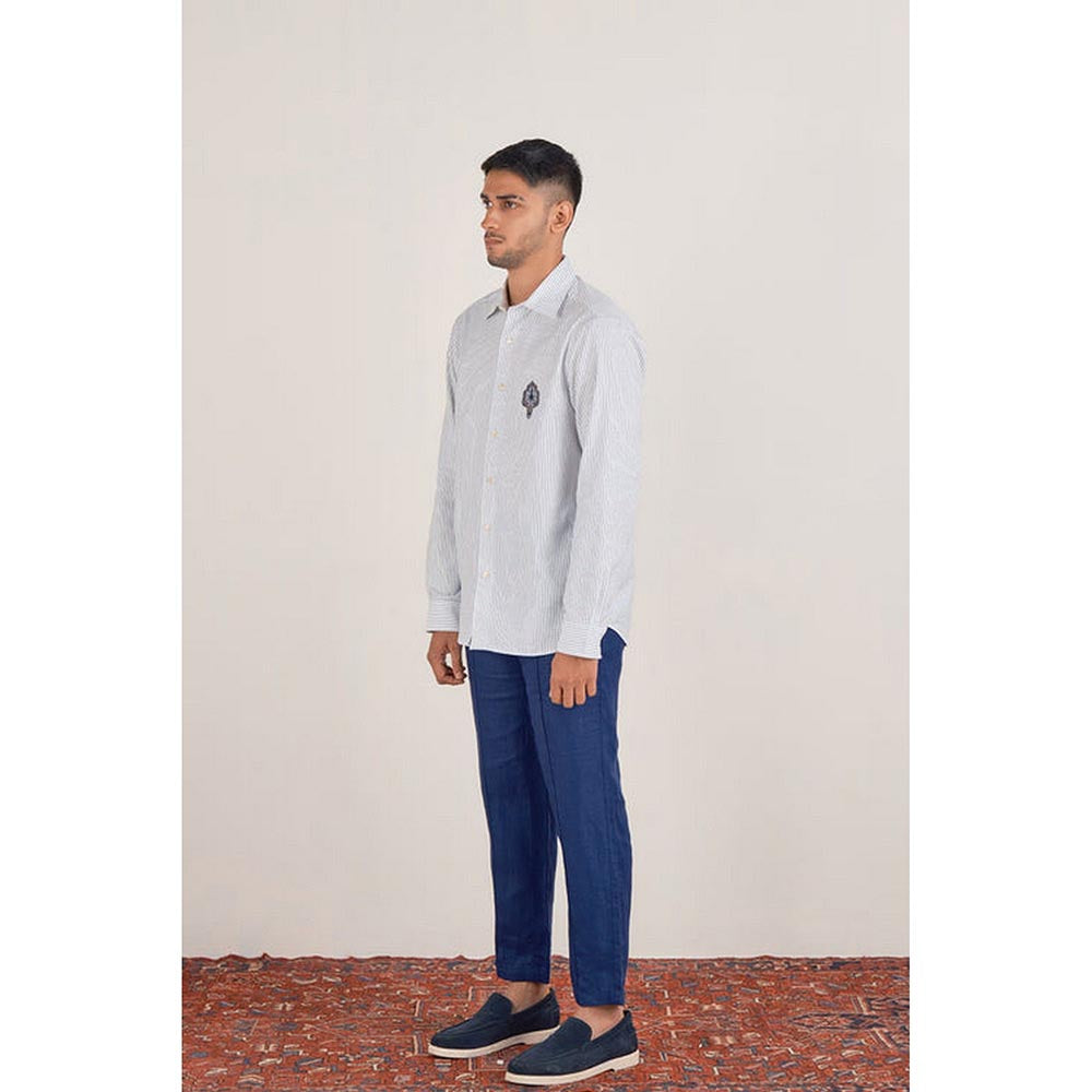 No Grey Area Blue Deco Kolam Stripe Shirt