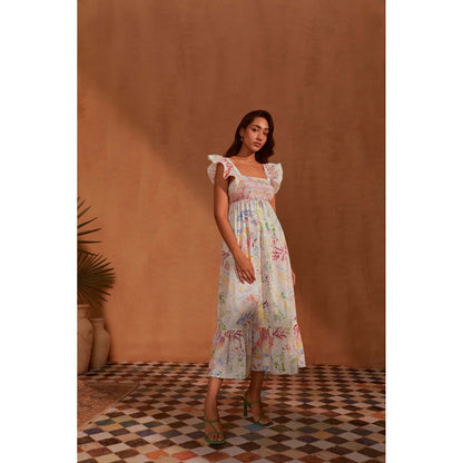 NOIB White Elora Midi Dress - Butterfly Effect