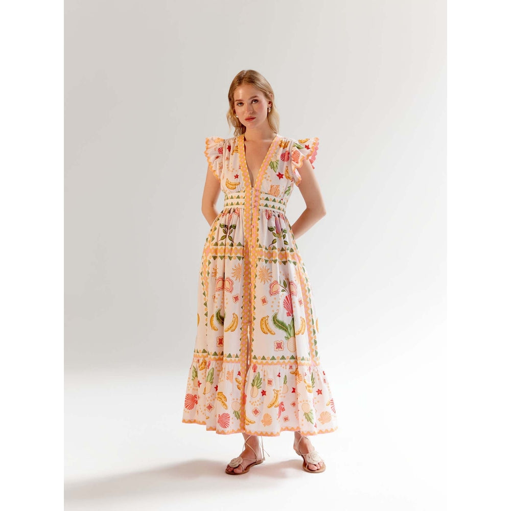 NOIB Estella Midi Dress - Seashell -White