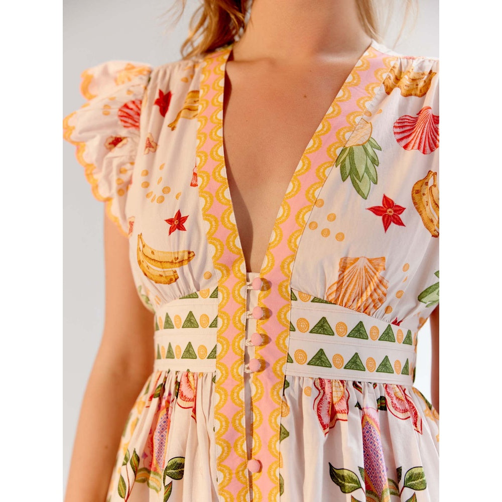 NOIB Estella Midi Dress - Seashell -White