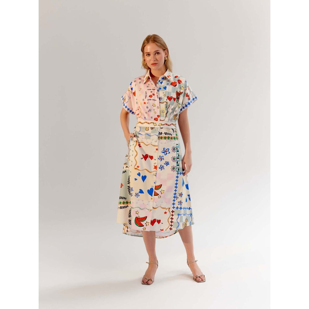 NOIB Multi-Color Midi Dress with Belt - Boardgame (Set of 2)