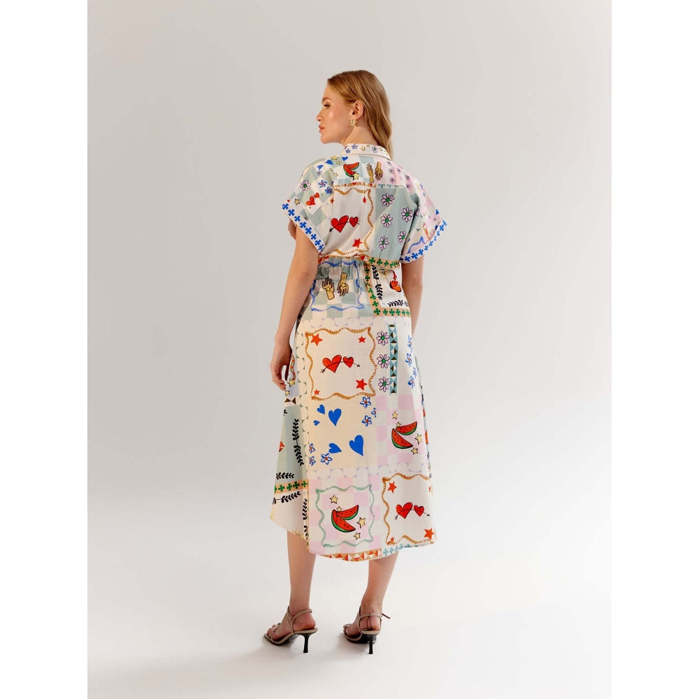 NOIB Multi-Color Midi Dress with Belt - Boardgame (Set of 2)