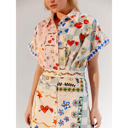 NOIB Multi-Color Midi Dress with Belt - Boardgame (Set of 2)