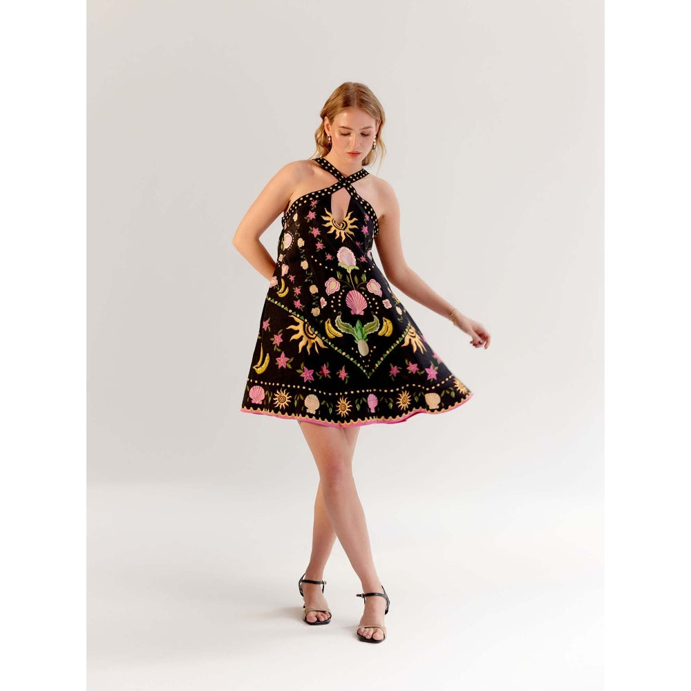 NOIB Aida Mini Dress - Seashell -Black