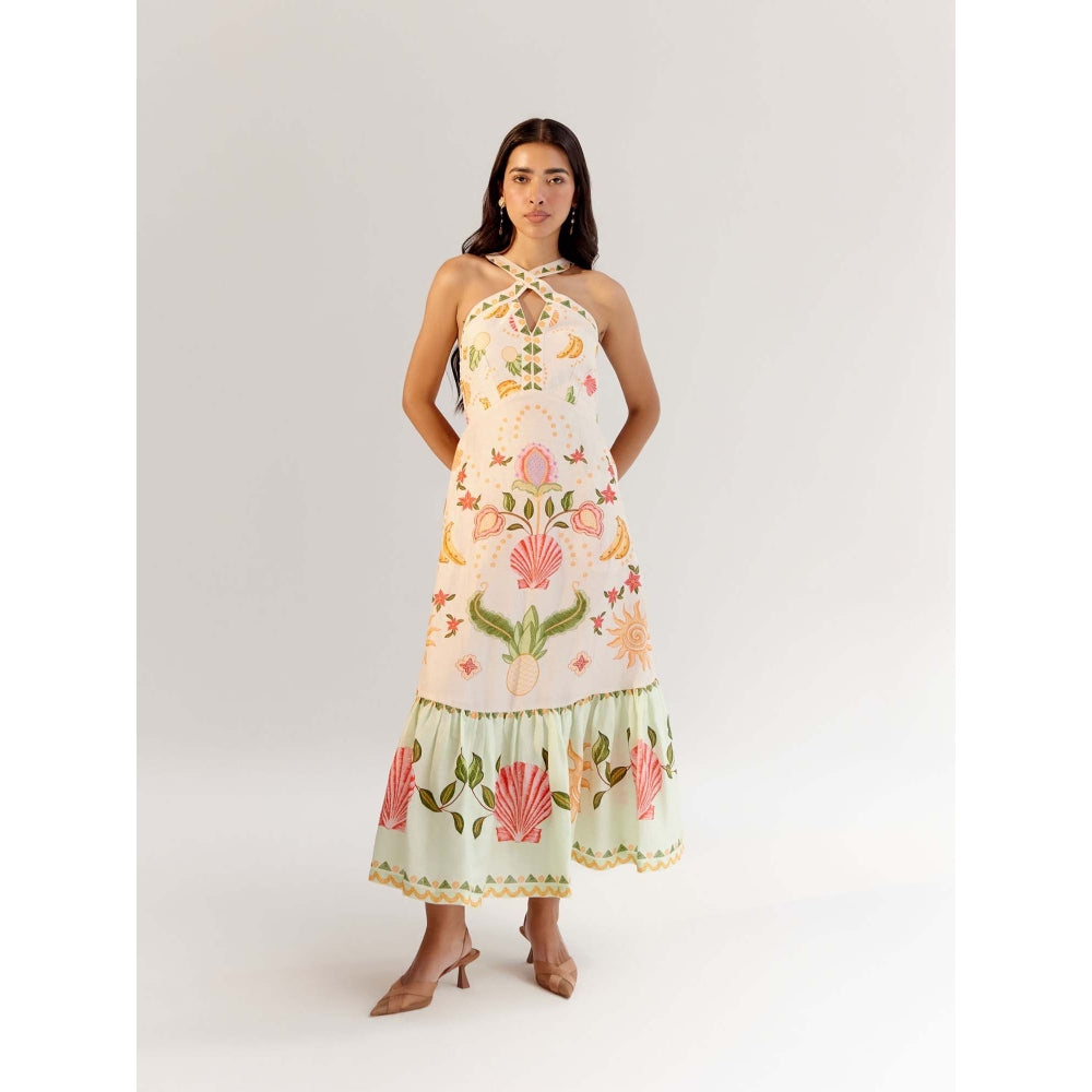 NOIB Aida Midi Dress - Seashell -White