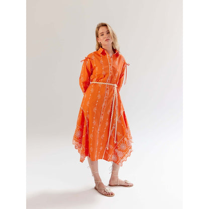 NOIB Alba Midi Dress with Belt - Tangerine (Set of 2)