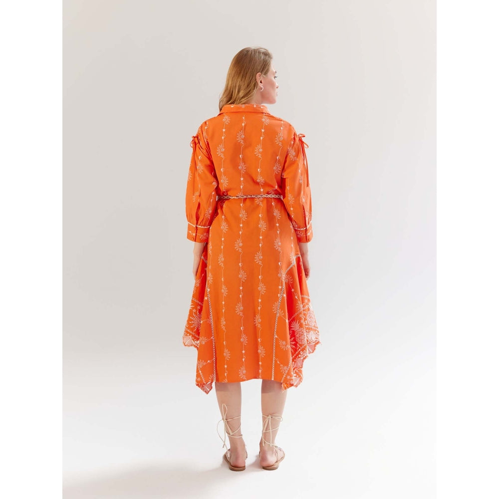 NOIB Alba Midi Dress with Belt - Tangerine (Set of 2)
