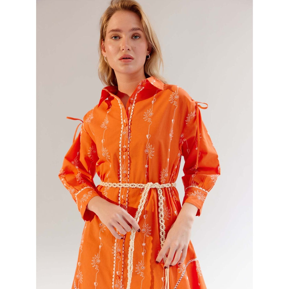 NOIB Alba Midi Dress with Belt - Tangerine (Set of 2)