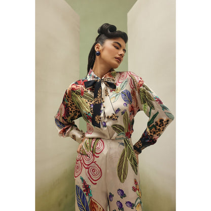 NOIB Women Beige Satin Floral Tops