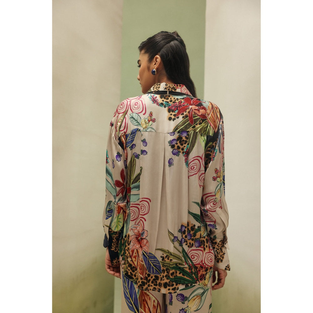 NOIB Women Beige Satin Floral Tops
