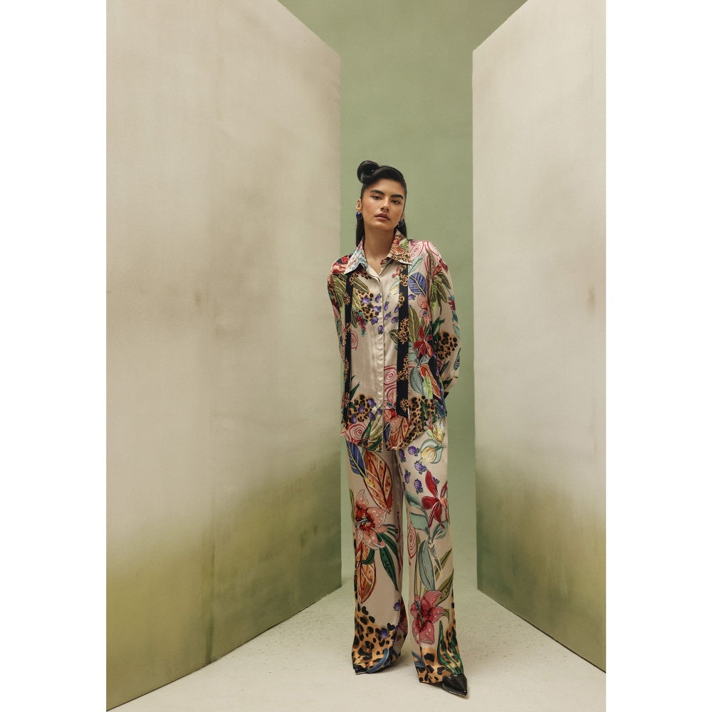 NOIB Women Beige Satin Floral Tops