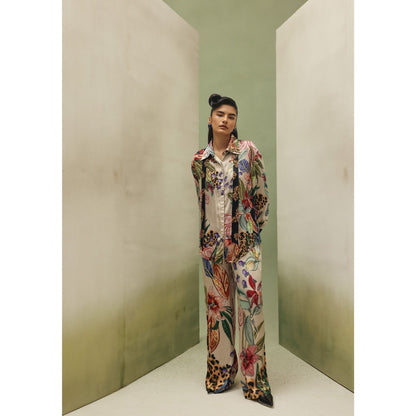 NOIB Women Beige Satin Floral Tops