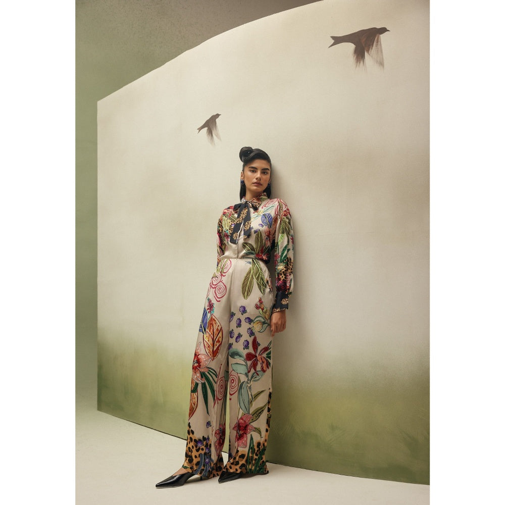NOIB Women Beige Satin Floral Tops