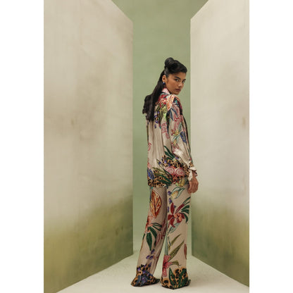NOIB Women Beige Satin Floral Tops