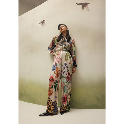 NOIB Women Beige Satin Floral Tops