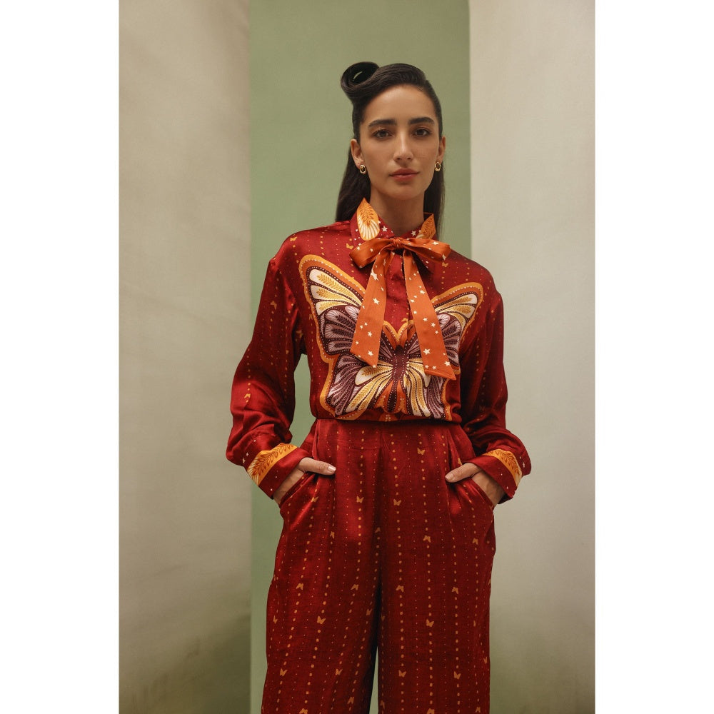 NOIB Women Red Satin Printed Tops