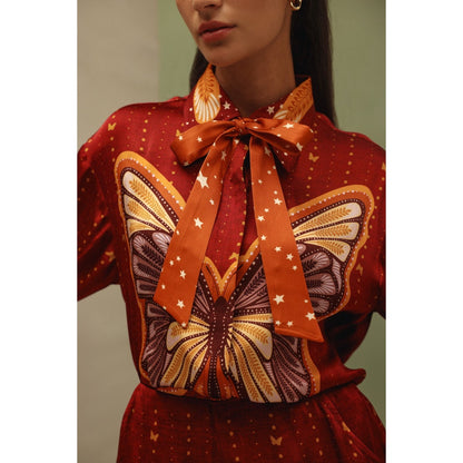 NOIB Women Red Satin Printed Tops