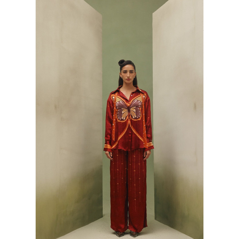 NOIB Women Red Satin Printed Tops