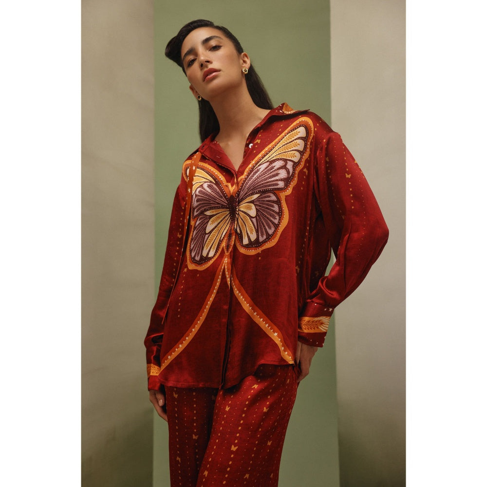 NOIB Women Red Satin Printed Tops