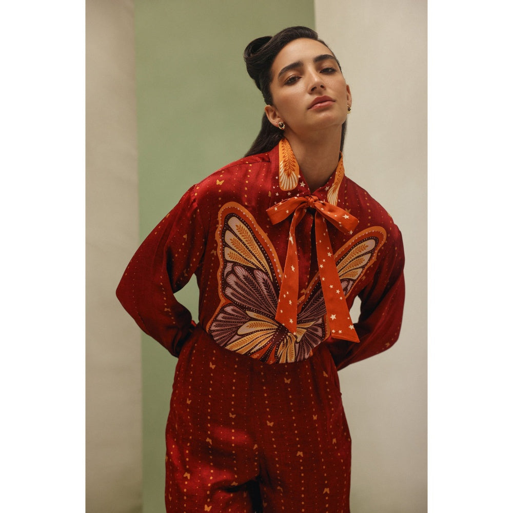 NOIB Women Red Satin Printed Tops