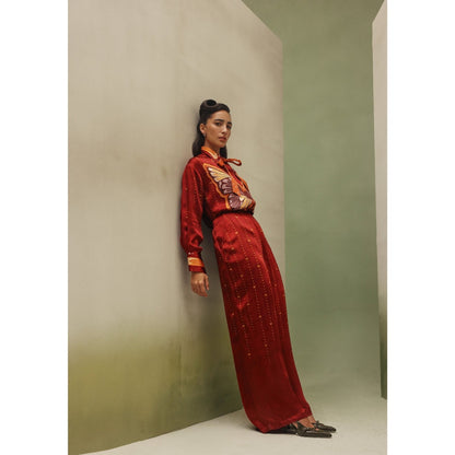 NOIB Women Red Satin Printed Tops