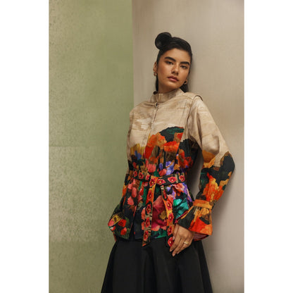 NOIB Women Beige Cotton Floral Tops