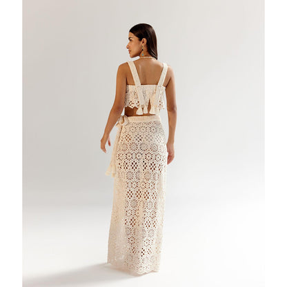 NOIB White Magda Cotton High Waist Skirt
