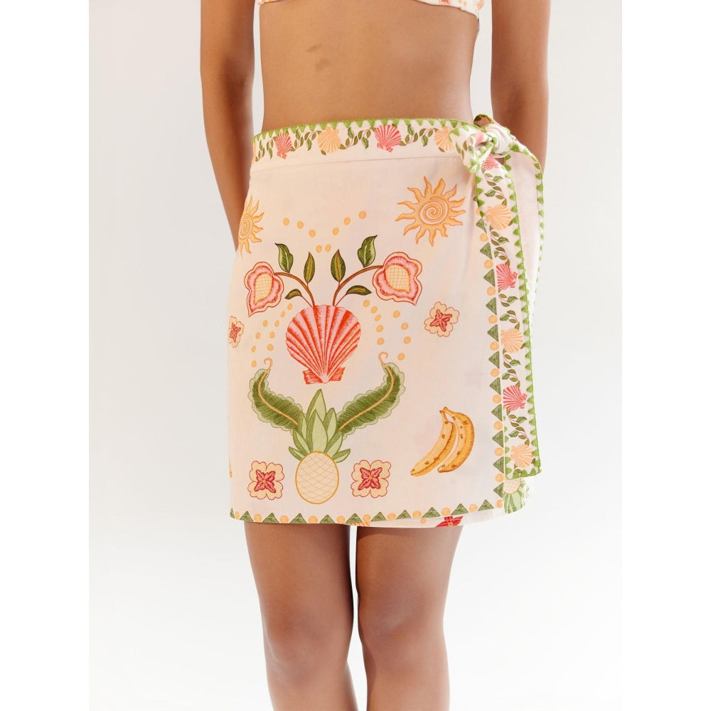NOIB Seashell Off White Cotton Wrap Me Round Mini Skirt